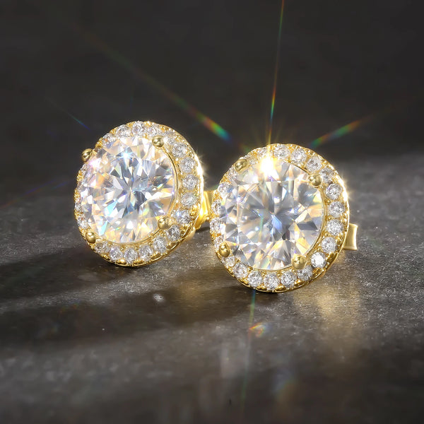 Gold Earrings 1CT Moissanite Halo Studs – GRA Certified Sterling Silver