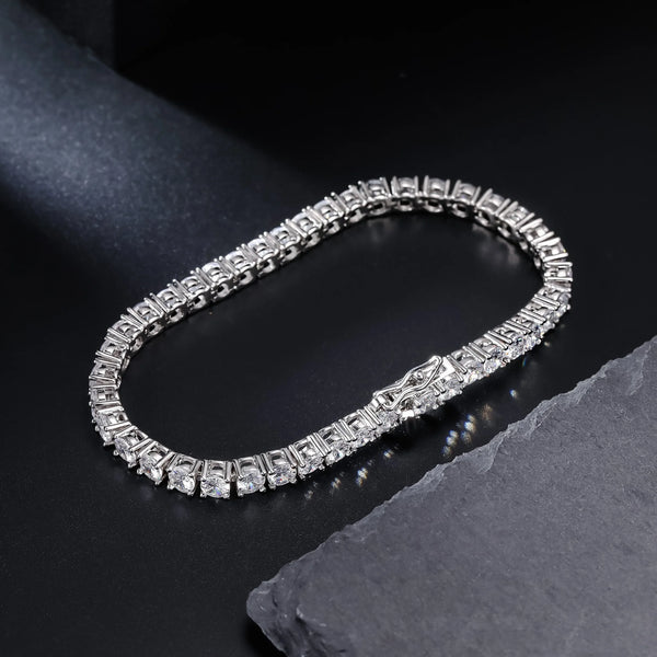 Diamond Tennis Bracelet – 4MM Round CZ, 18K White Gold Plated (Women & Men)