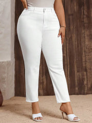 White high-waist skinny jeans in stretchy polyester-cotton denim blend