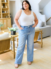 Maanga curvy fit wide leg jeans in breathable cotton-blend denim