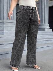 Light black washed denim mom jeans with straight wide-leg cut