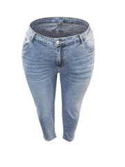 Skinny Stretch Denim Pants with zipper fly closure in light grey