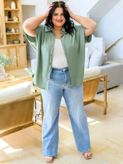 Maanga stretch denim wide leg jeans with zip fly and button closure