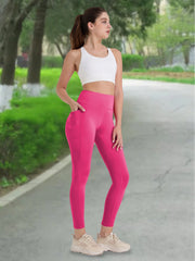 Soft spandex-polyester yoga leggings with elastic high waist