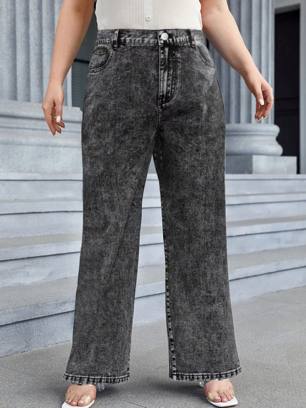 Wide Leg Jeans for Women Plus Size High Waist Light Black Mom Denim