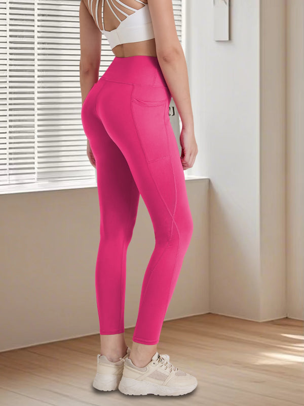 High Waisted Leggings with Pockets 3-Pack - Black, Pink, Green