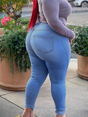 Breathable light wash denim pencil pants for warm weather