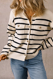 Soft stretchy striped buttoned cardigan in black knit