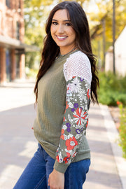 Long sleeve blouse with delicate floral lace patchwork detailing