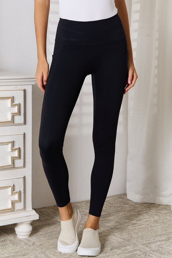 Black Leggings with Wide Waistband & Side Pockets