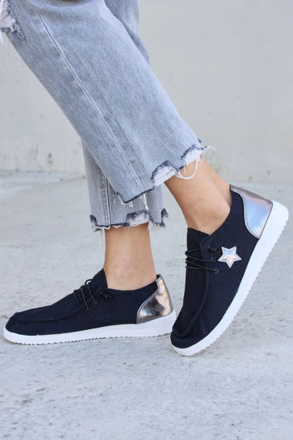 Star Lace-Up Flat Sneakers