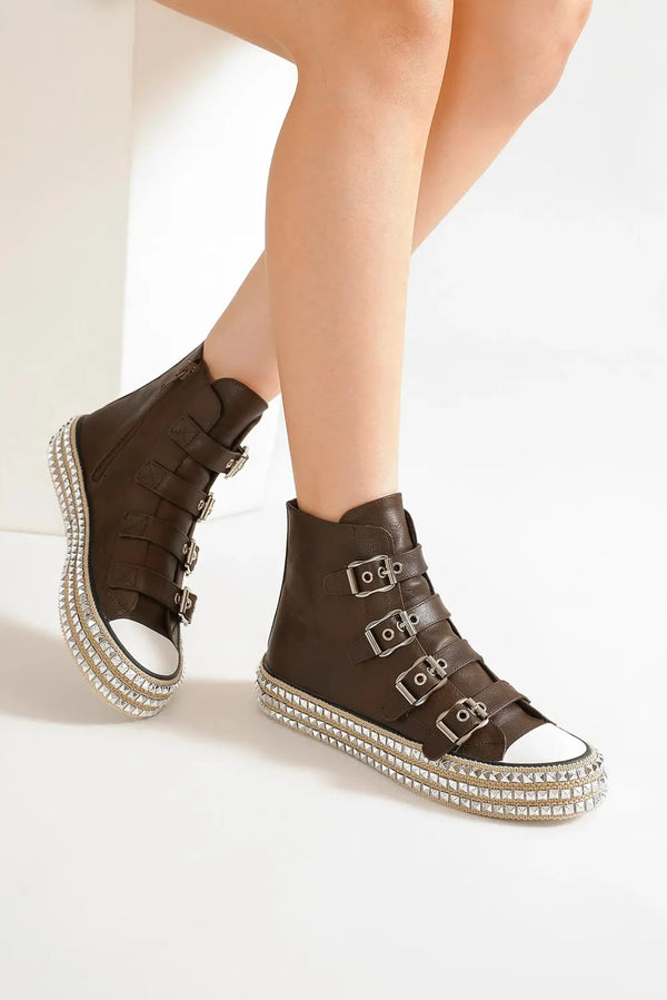 Platform Shoes: Multi-Buckle Studded Platform Sneakers