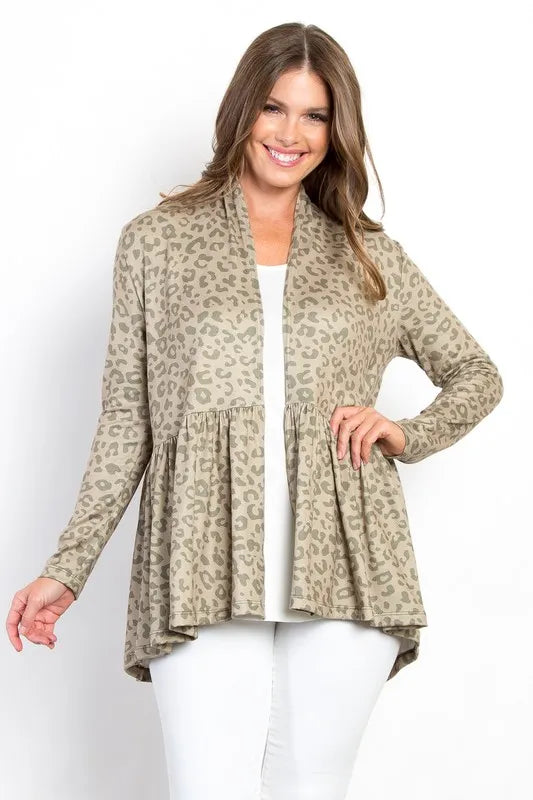 Leopard Print Peplum Open-Front Cardigan