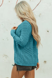 Lapis knit cardigan showing soft acrylic cotton blend and open front