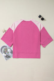 Casual oversize colorblock top with V-neckline