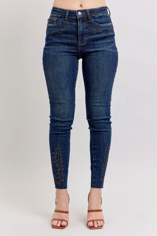 Judy Blue Embroidered High Rise Skinny Jeans (Plus Size)