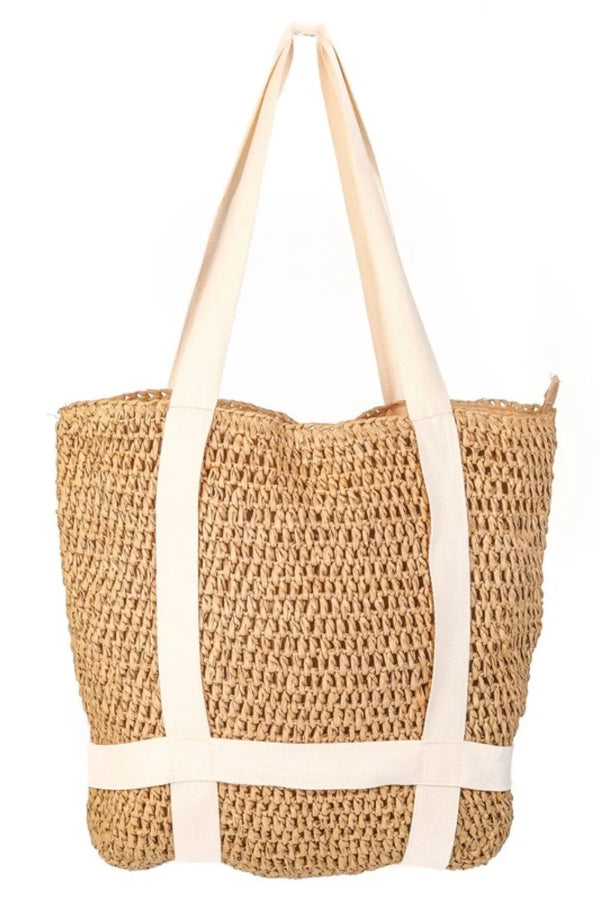 Tote Bag Straw Braided Hat Carrier — Camel