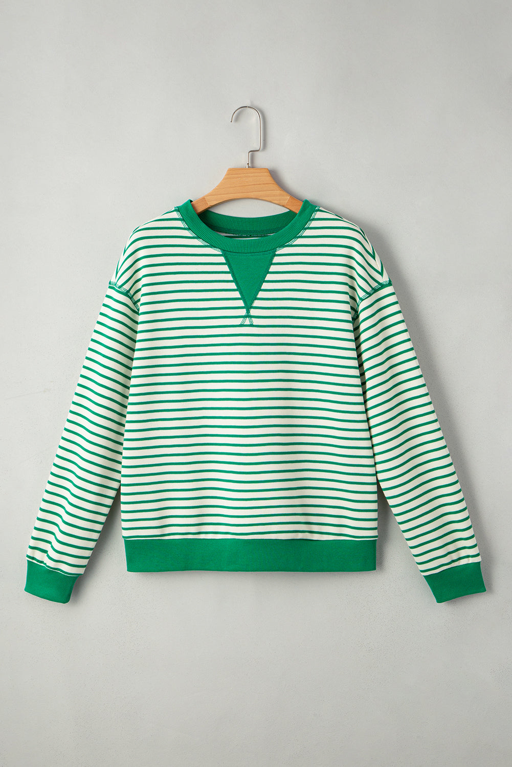Bright Green Striped Exposed Seam Patchwork Loose Pullover Top