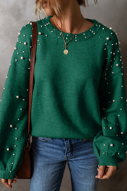 Drop Shoulder Round Neck Sweater with long sleeves in stretchy knit fabric