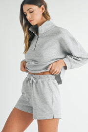Matching shorts from the light grey two piece set with natural waist