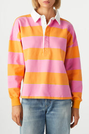 Long-sleeve polo collar sweatshirt in soft stretch fabric