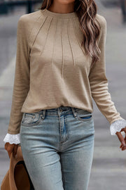 Green crew neck raglan top in stretchy polyester viscose blend