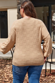 Light French beige plus size sweater with drop-shoulder cut and long sleeves