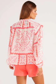 Poet collar blouse with billowy blouson long sleeves