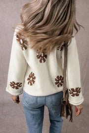 Colorblock Floral Sweater showing relaxed shift silhouette and long sleeves