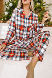 Matching plaid pajama pants full-length for cozy warmth