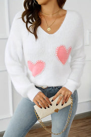 Fuzzy V-neck sweater with dropped-shoulder loose fit