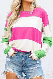 Rose Red colorblock striped drop shoulder top in soft stretch polyester blend