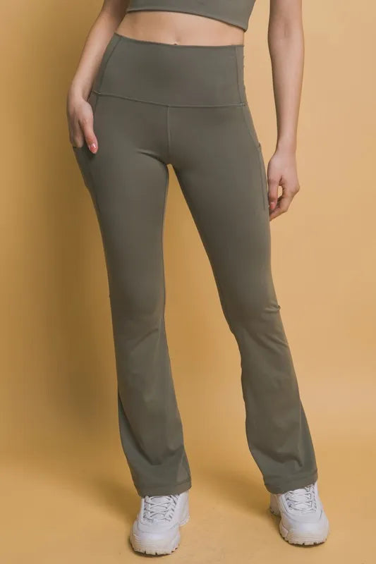 Flare Leggings, High Waist Active Pants with Side Pockets