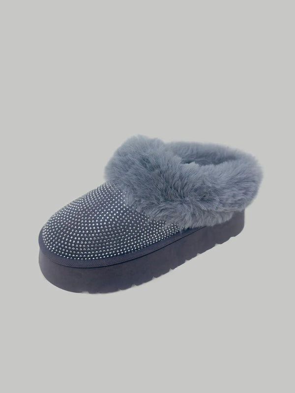 Fur Boots — WILD DIVA Embellished Faux Fur Platform Booties