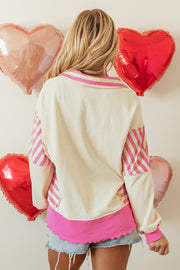 Pink Stripe French terry pullover top with long sleeves and relaxed shift fit