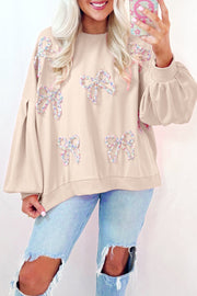 Relaxed-fit pink bow sweatshirt in soft polyester cotton blend
