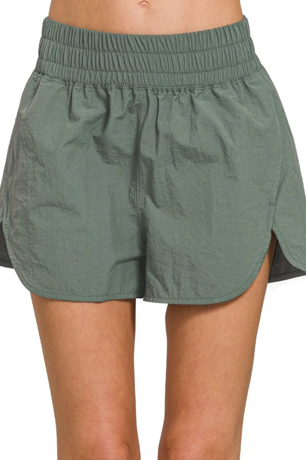 Running Shorts with Smocked Waistband & Pockets — Zenana