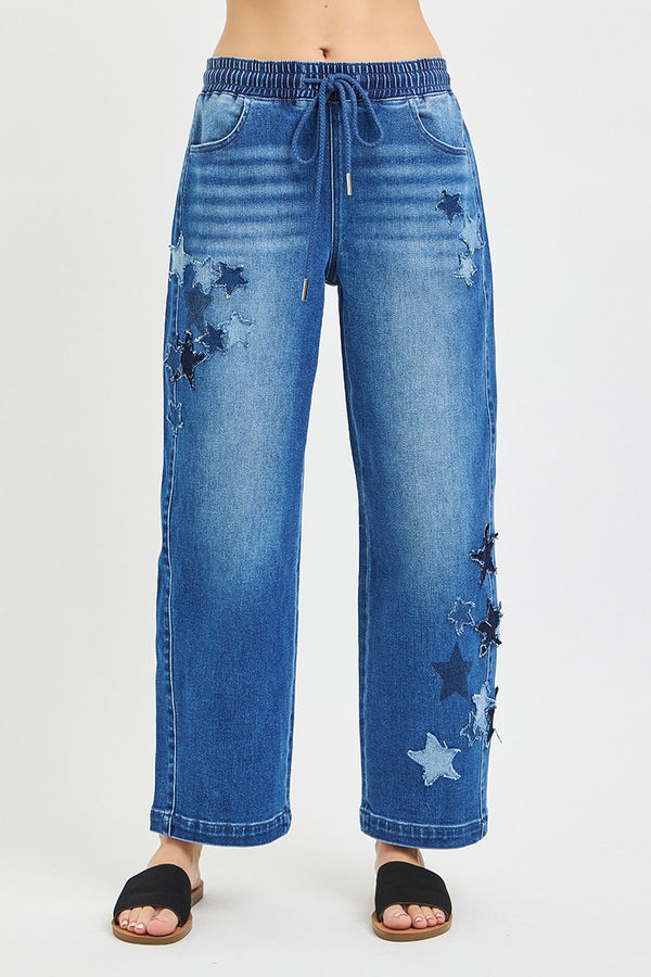 Barrel Jeans with Star Patch – Slouchy Cropped Dark Wash