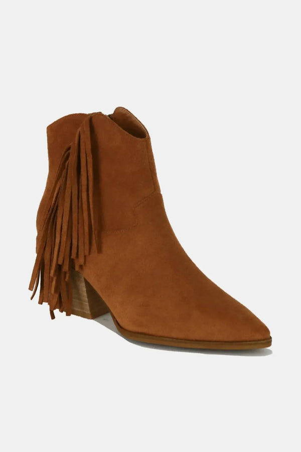 Suede Fringe Pointed Toe Ankle Boots