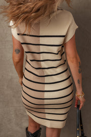 Color block striped sweater dress with high-stretch knit fabric