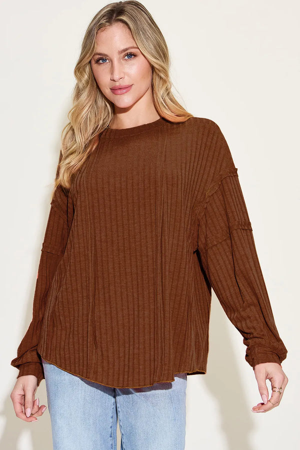 Ribbed Long Sleeve T-Shirt with Round Neck (S–3XL)