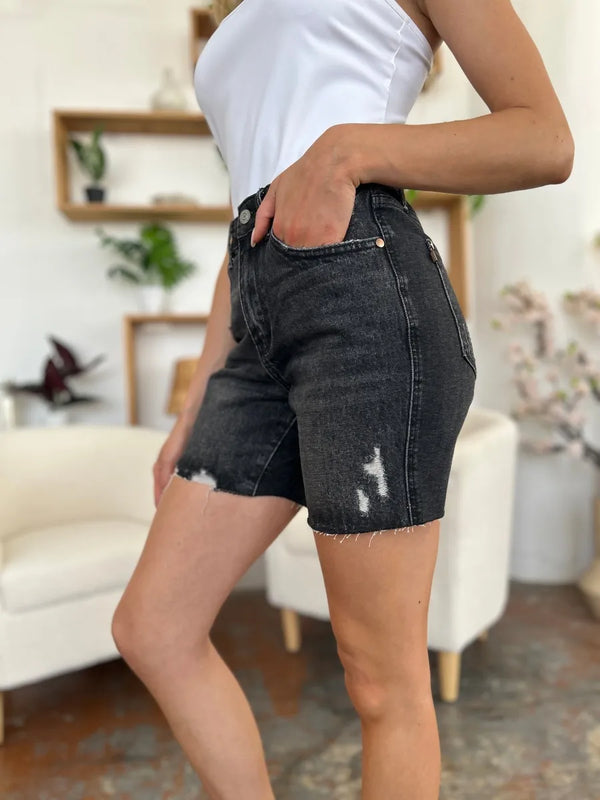 High Waist Denim Shorts — Judy Blue Magic Rigid Fit (S–3XL)