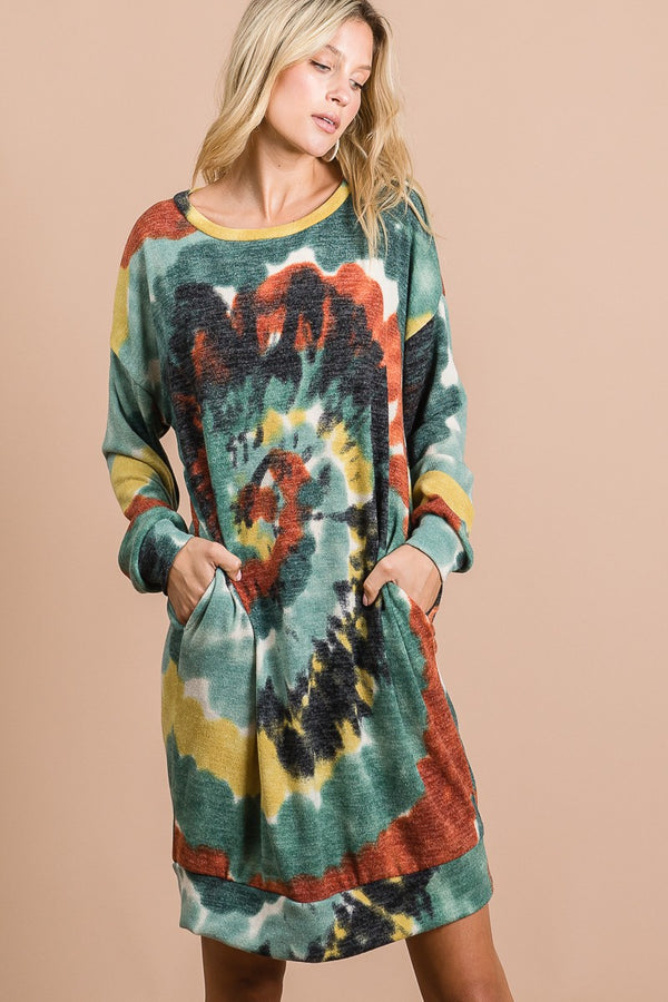 BiBi Tie Dye Knit Sweater Dress with Side Pocket