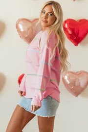 Soft viscose blend pink Henley sweater with high stretch knit