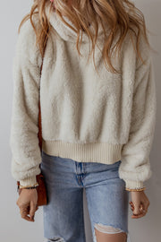 Thick windproof white plush hoodie for cold weather layering