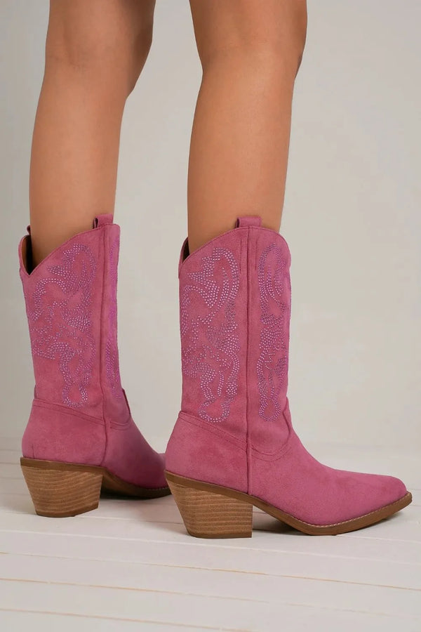 Suede Boots with Rhinestone Detail & Pointed Toe