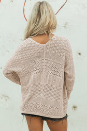 Lightweight open front cardigan with hollowed knit pattern for daily layering