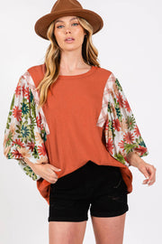 Desert Gold Floral Patchwork Blouse in soft medium-stretch fabric blend