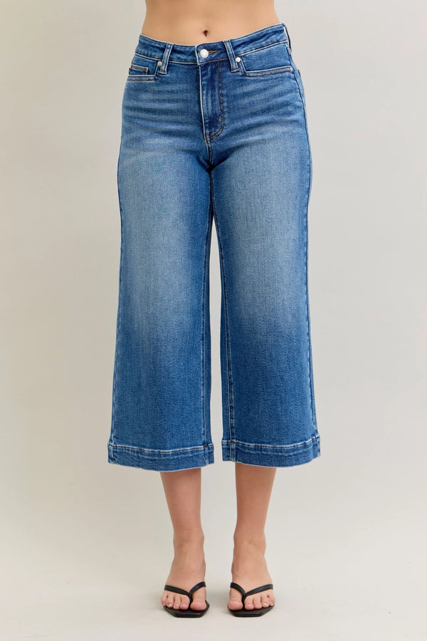 Judy Blue Mid-Rise Cropped Wide-Leg Jeans