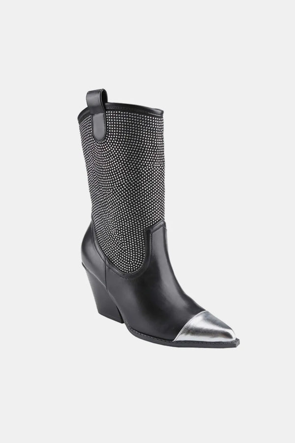 Rhinestone Western Cowboy Boots with Chunky Heel